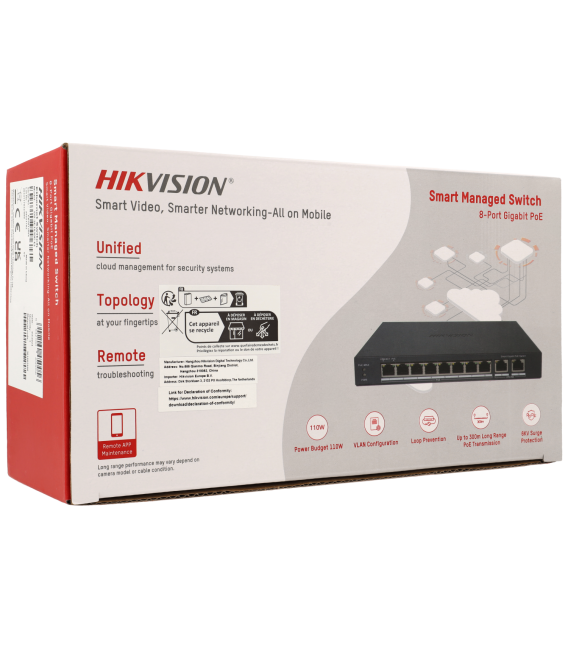 Switch HIKVISION PRO 10 porte con 8 porte PoE